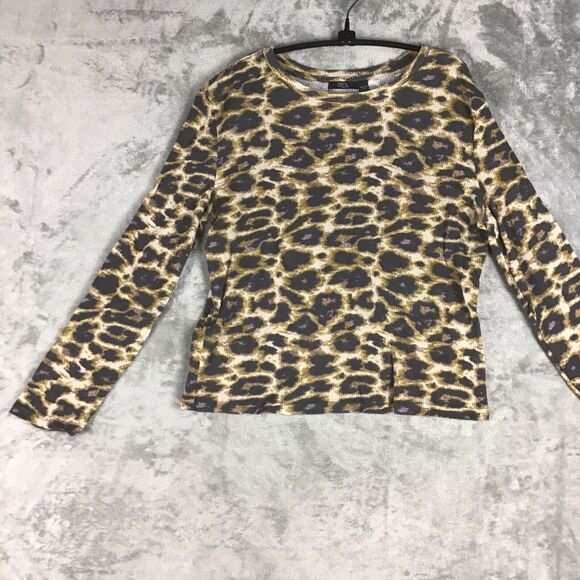 RDI Womens Size Medium Top Brown Cheetah Long Sleeve Thermal Pullover Casual - Picture 7 of 14